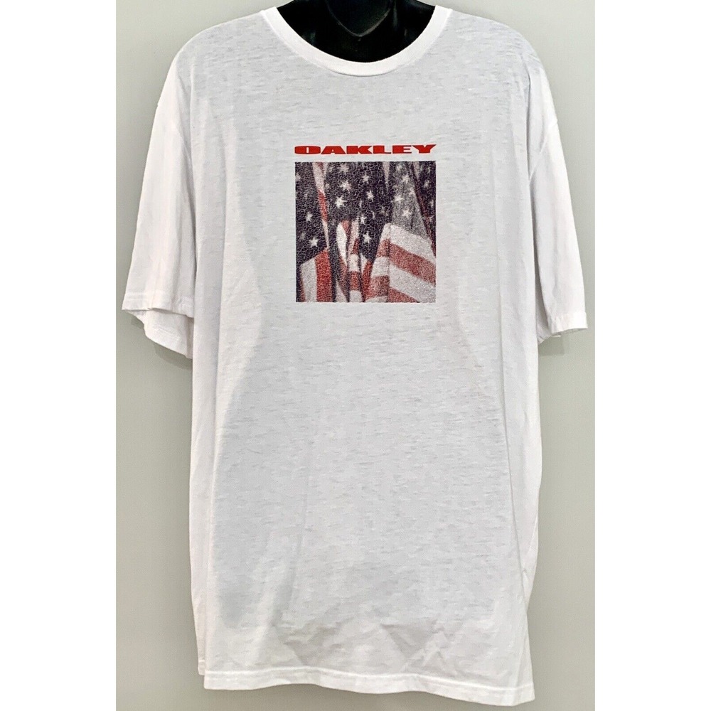 Mens Oakley T Shirt‎ Adult 2XL USA Flag White Graphic Tee Short Sleeve
